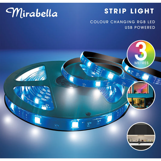 Mirabella Colour Changing LED Strip Light USB 3 Metres each