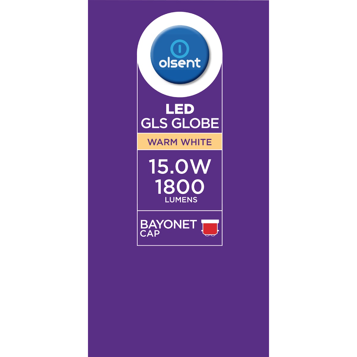 Olsent Led Gls Bc 15.0w 1800lm Warm White 2 Pack