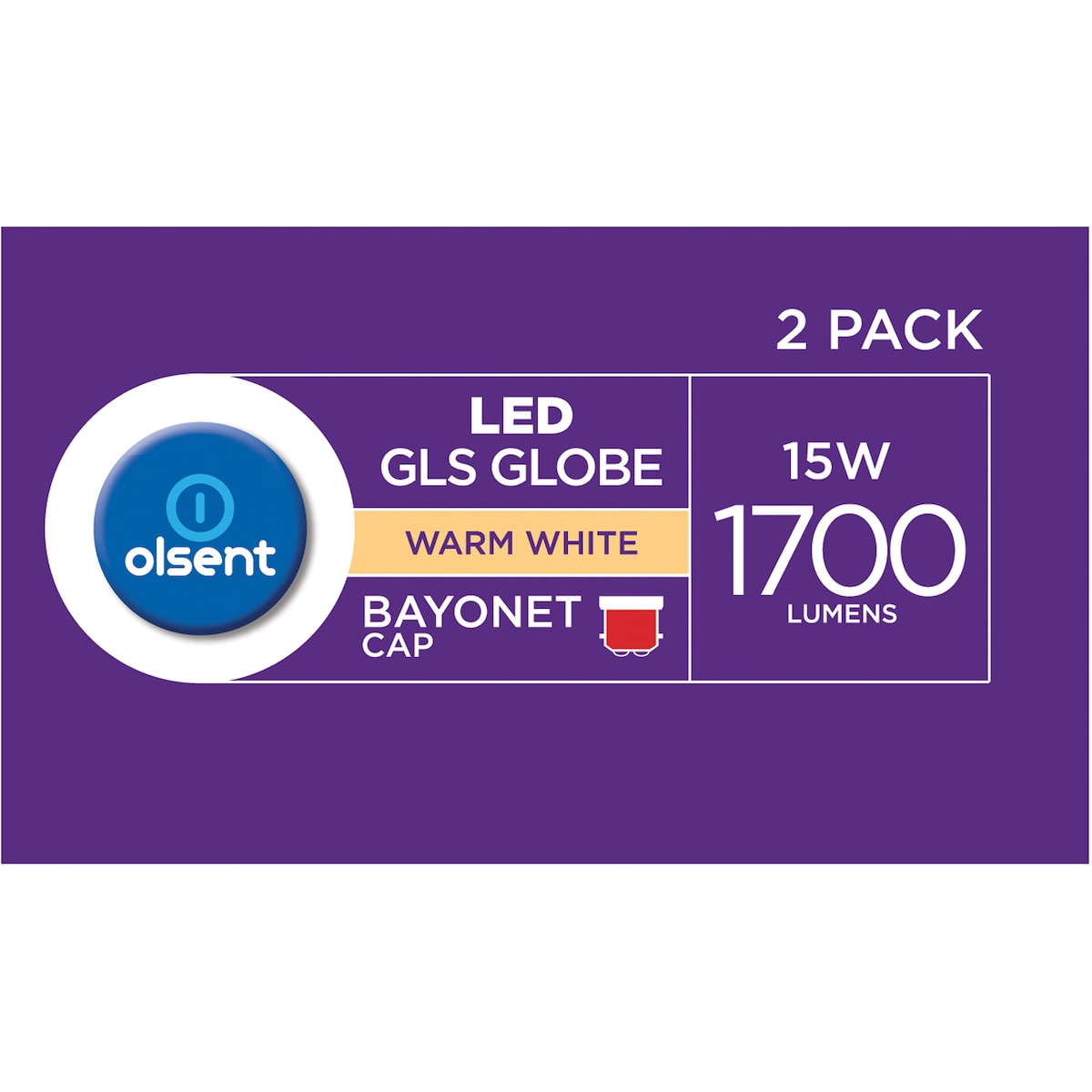 Olsent Led Gls Bc 15.0w 1800lm Warm White 2 Pack