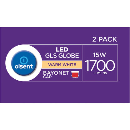 Olsent Led Gls Bc 15.0w 1800lm Warm White 2 Pack