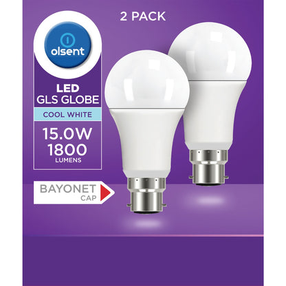 Olsent Led Gls Bc 15.0w 1800lm Cool White 2 Pack