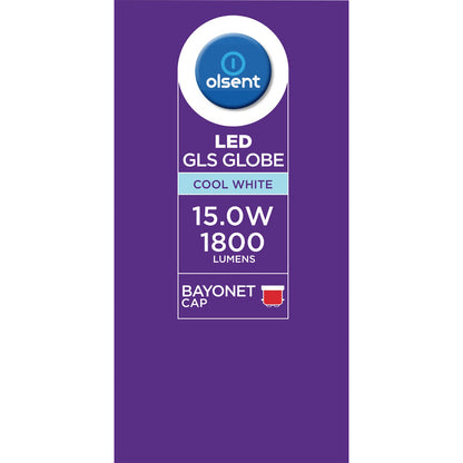 Olsent Led Gls Bc 15.0w 1800lm Cool White 2 Pack