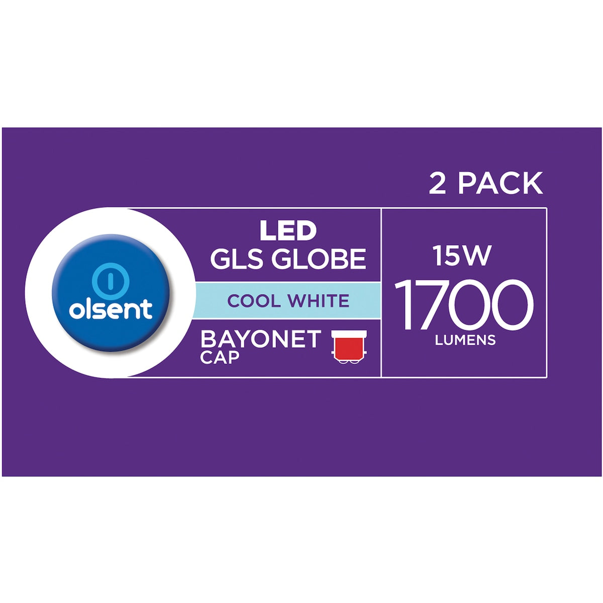 Olsent Led Gls Bc 15.0w 1800lm Cool White 2 Pack
