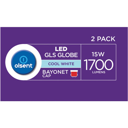 Olsent Led Gls Bc 15.0w 1800lm Cool White 2 Pack
