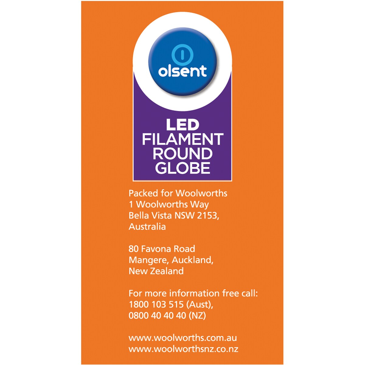 Olsent LED Filament Round Globe 4W Small Edison Screw 2 pack