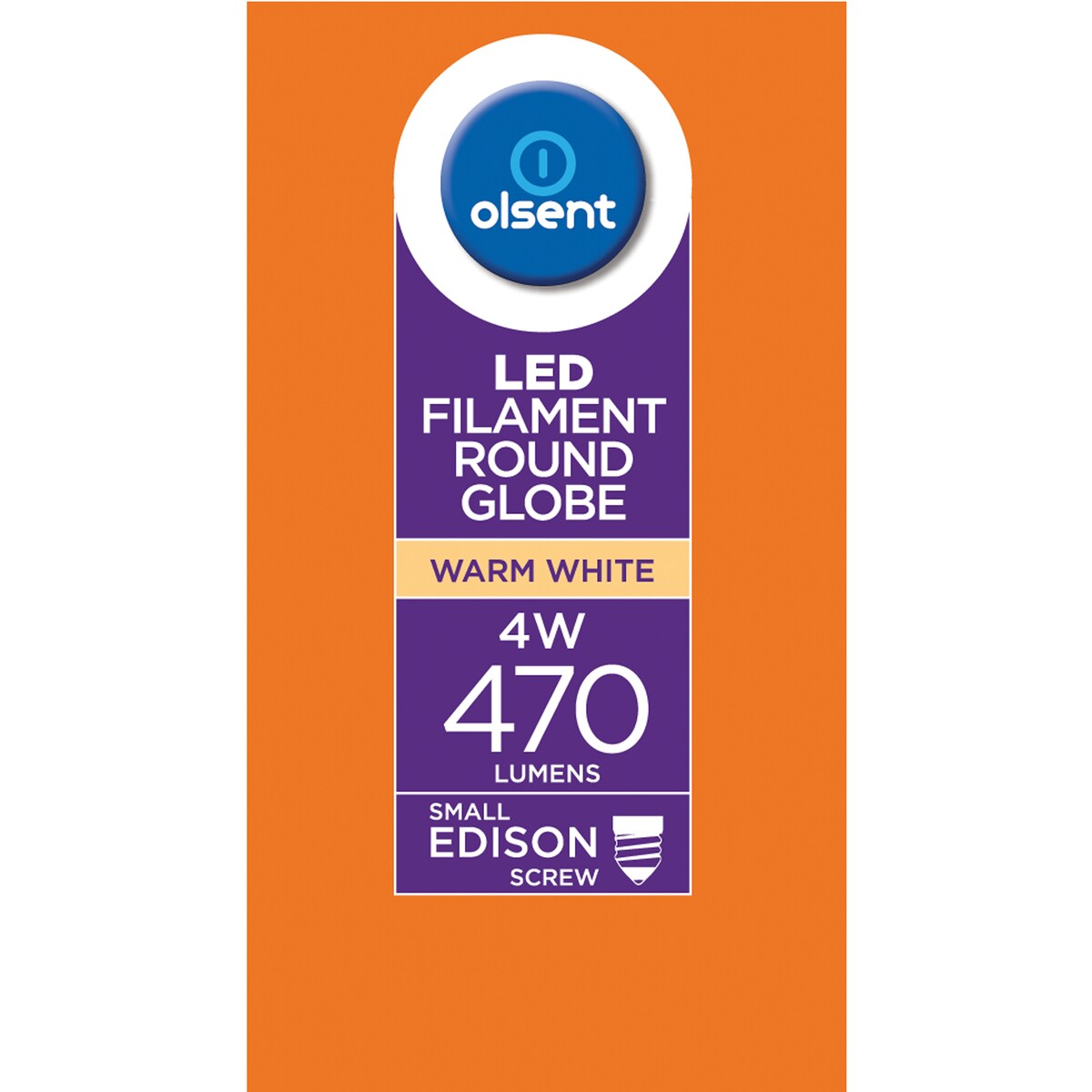 Olsent LED Filament Round Globe 4W Small Edison Screw 2 pack