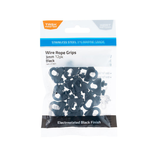 Taskmaster Black Stainless Steel Wire Rope Grips - 3mm - 12 Pack