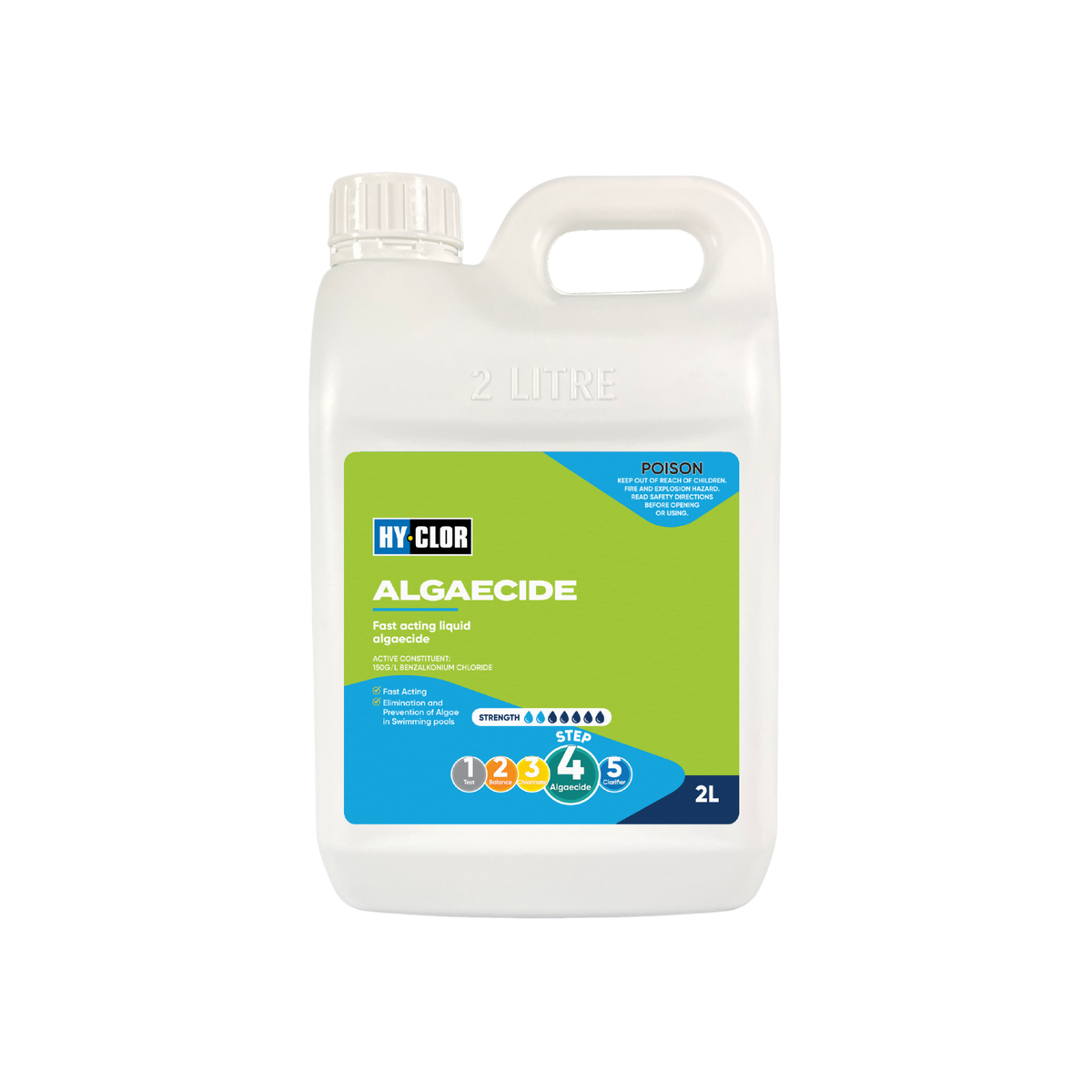 Hy-Clor Algaecide 2L Benzalkonium Chloride Fast Acting Pool Treatment