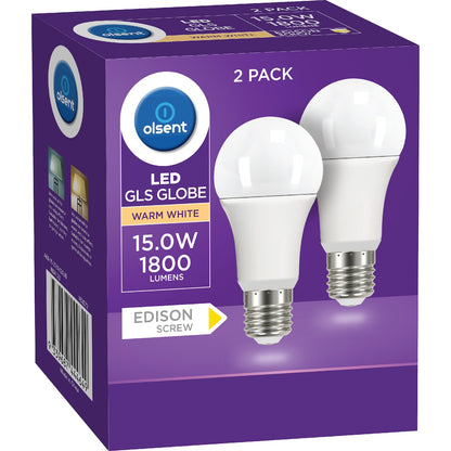 Olsent Led Gls Es 15.0w 1800lm Warm White 2 Pack