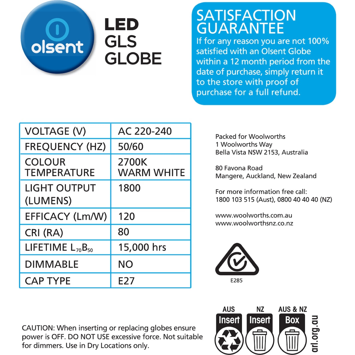 Olsent Led Gls Es 15.0w 1800lm Warm White 2 Pack