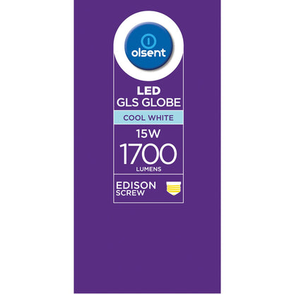 Olsent LED GLS Globe 15W Cool White Edison Screw 2 pack