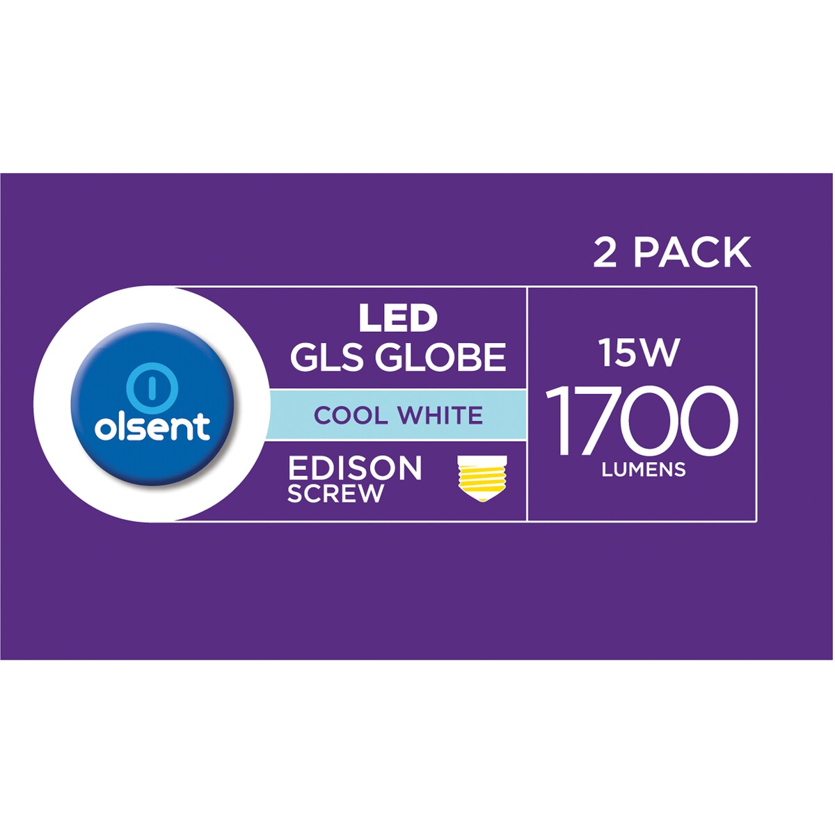 Olsent LED GLS Globe 15W Cool White Edison Screw 2 pack