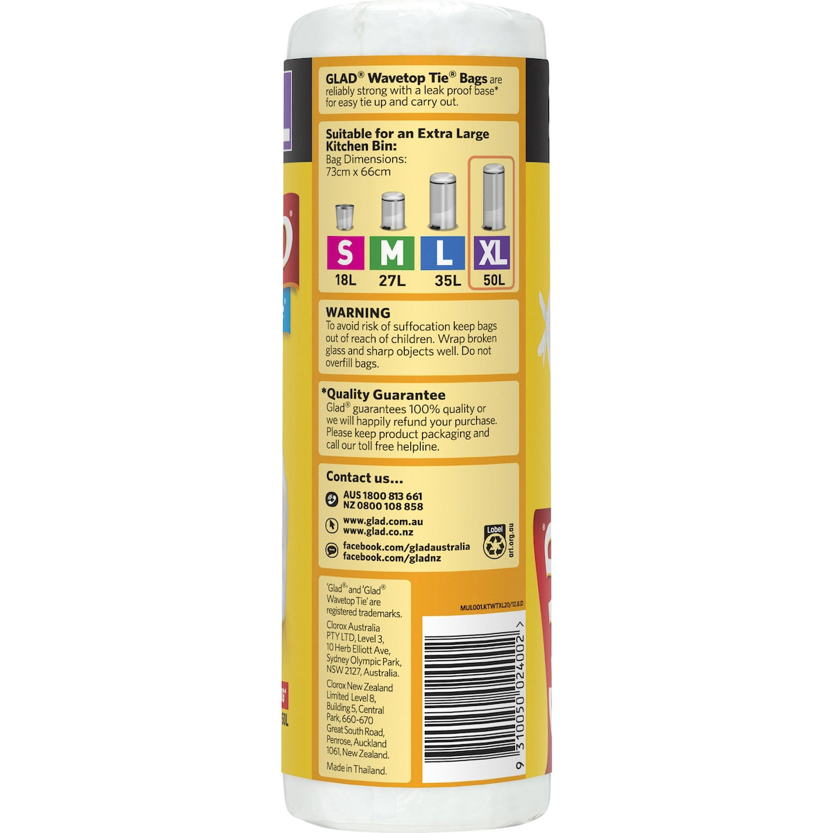 Glad Kitchen Tidy Bag Wavetop X-Large 20 pack