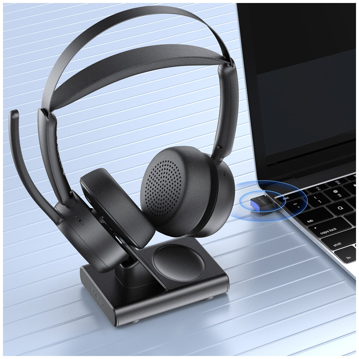 EMEET GeniusCall Wireless On-Ear Headset with Charging Base Black HS80