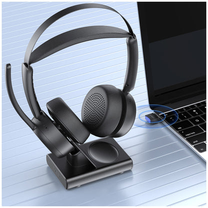 EMEET GeniusCall Wireless On-Ear Headset with Charging Base Black HS80