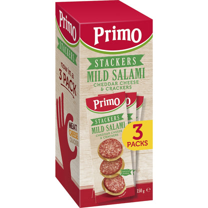 Primo Stackers Mild Salami Cheddar Cheese & Crackers 3 Pack