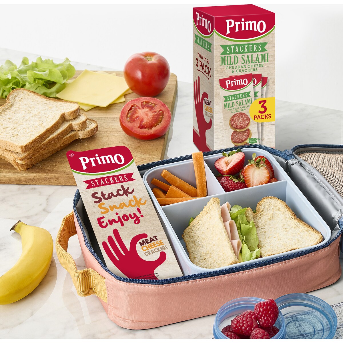Primo Stackers Mild Salami Cheddar Cheese & Crackers 3 Pack