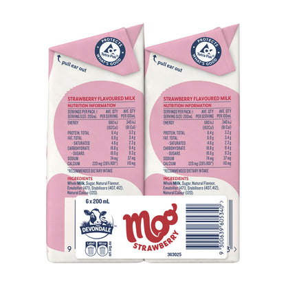 Devondale Moo Flavoured Strawberry Multipack Milk 200ml - 6 pack