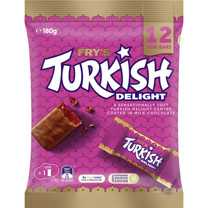 Cadbury Frys Turkish Delight Chocolate Mini Bars 180g 12 Pack