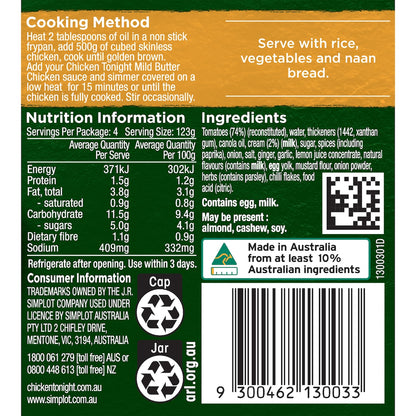 Chicken Tonight Simmer Sauce Mild Butter Chicken 495g