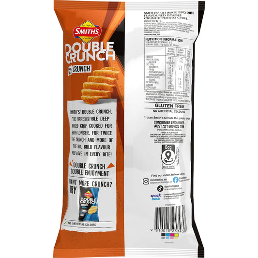 Smith's Double Crunch Potato Chips Share Pack BBQ Ribs 150g