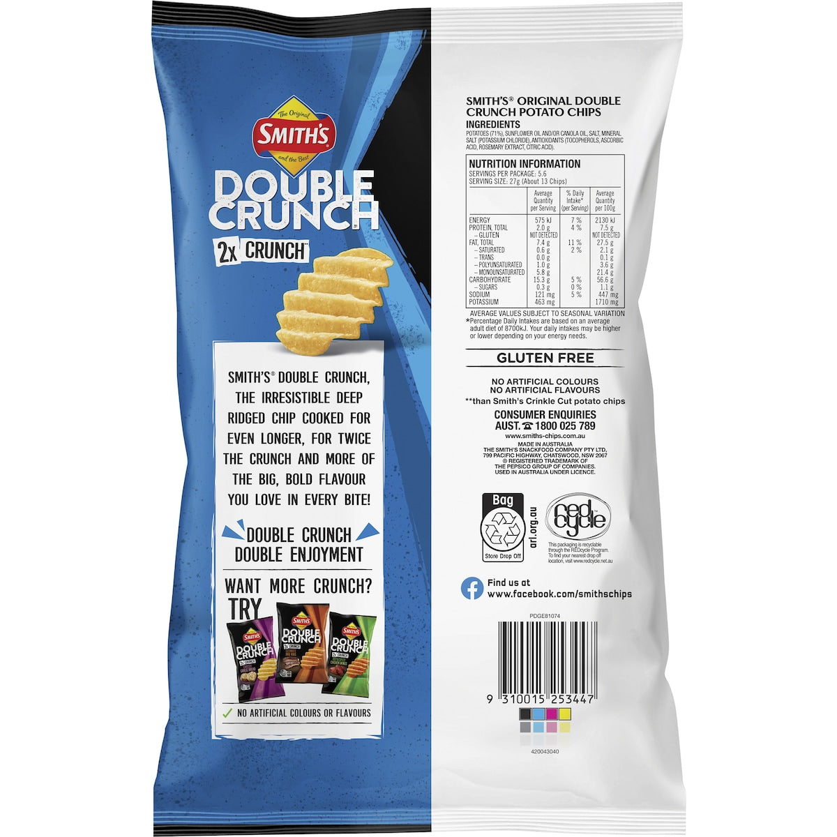 Smiths Double Crunch Potato Chips Share Pack Original 150g