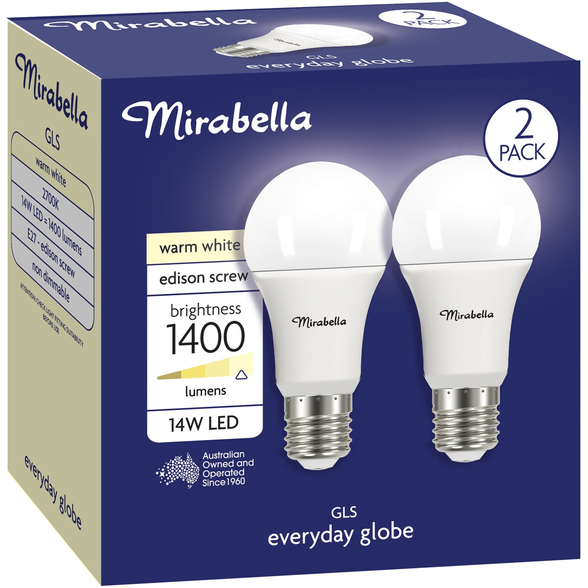 Mirabella LED GLS ES 14W 1400lm Globe Warm White 2 pack