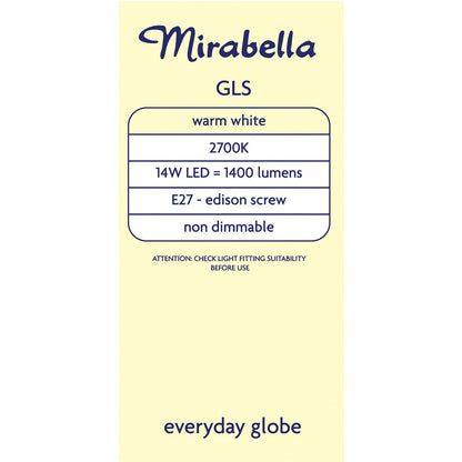 Mirabella LED GLS ES 14W 1400lm Globe Warm White 2 pack