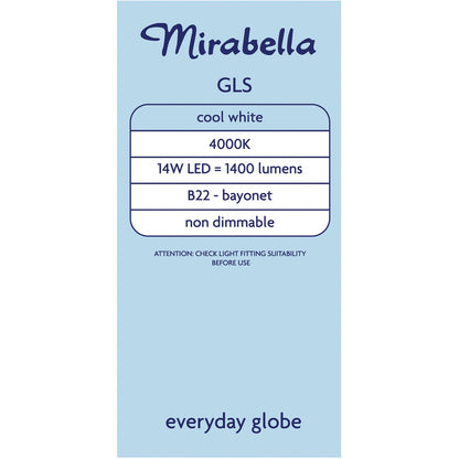 Mirabella LED GLS BC 14W 1400lm Cool White each