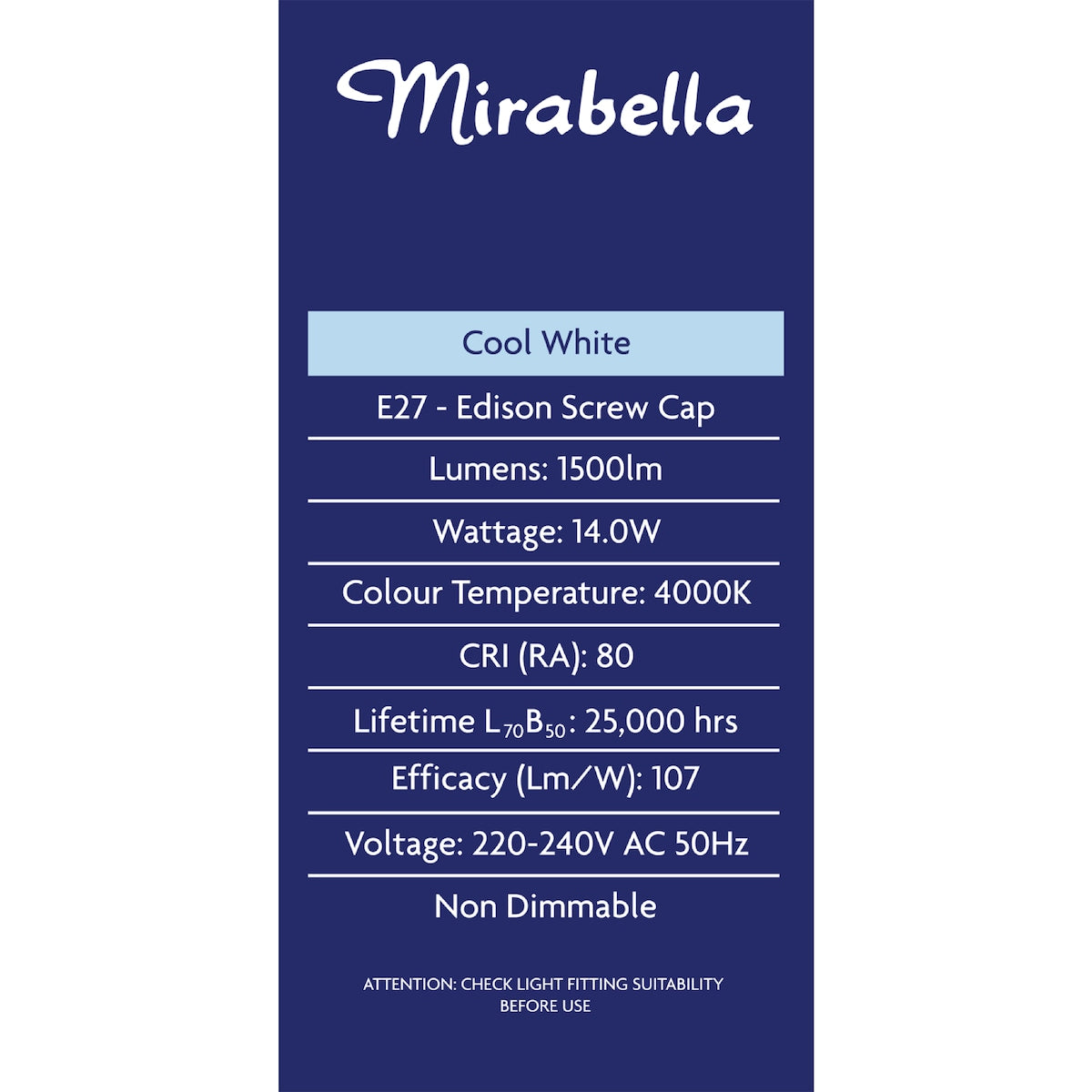 Mirabella Led Gls Es 14.0w 1500lm Cool White 2 Pack