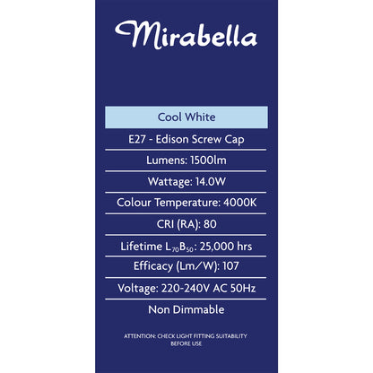 Mirabella Led Gls Es 14.0w 1500lm Cool White 2 Pack
