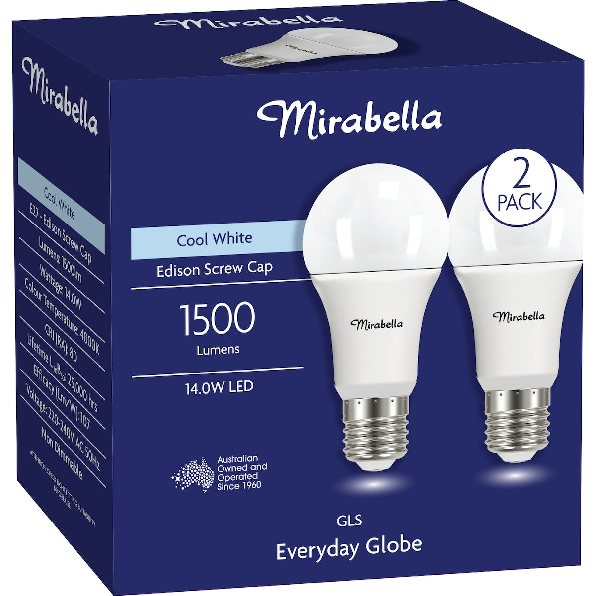 Mirabella Led Gls Es 14.0w 1500lm Cool White 2 Pack