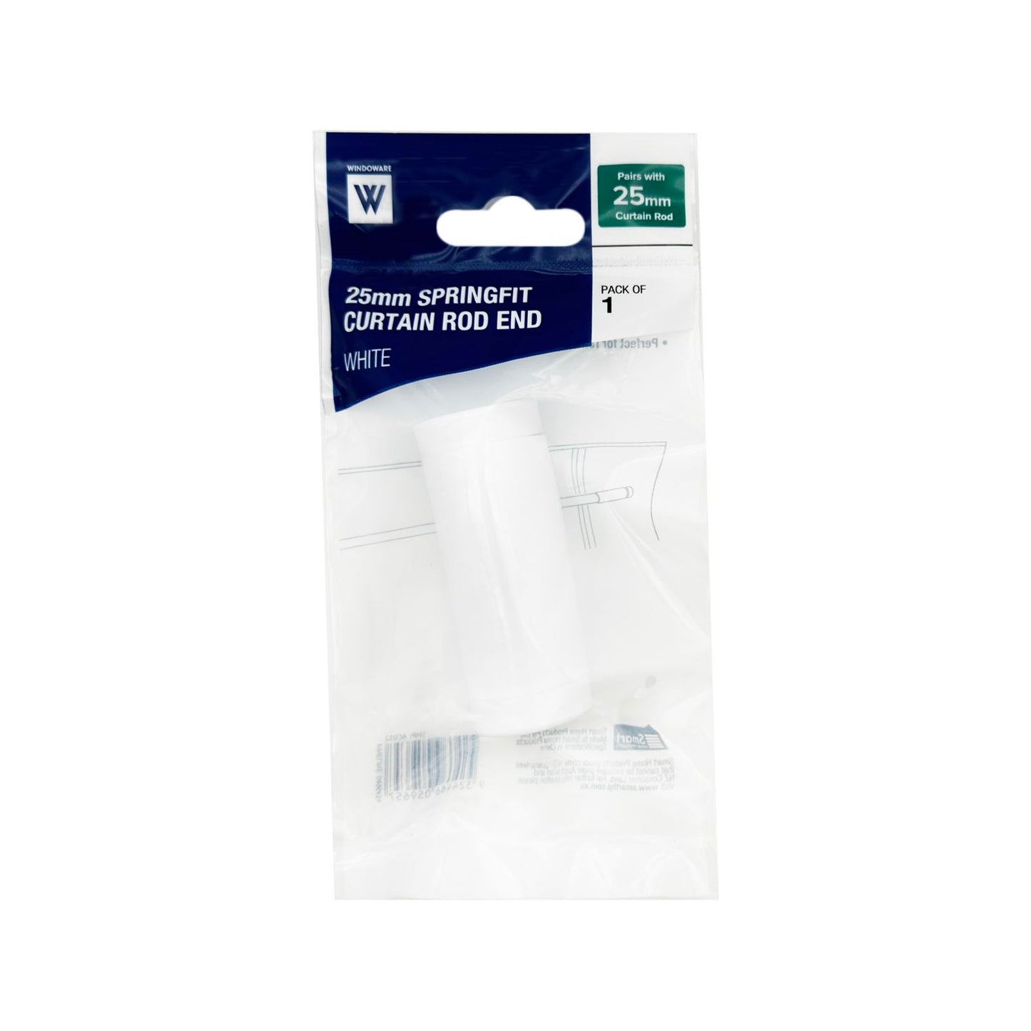 Windoware Spring Fit Curtain Rod End - 25mm - White