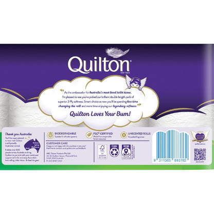 Quilton Double Length White 3 Ply Toilet Paper 8 Pack