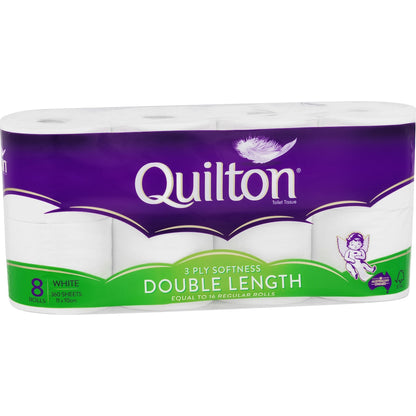 Quilton Double Length Toilet Tissue 3ply White 360 Sheets 8 Pack