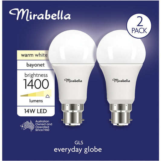 Mirabella LED GLS BC 14W 1400lm Warm White 2 pack
