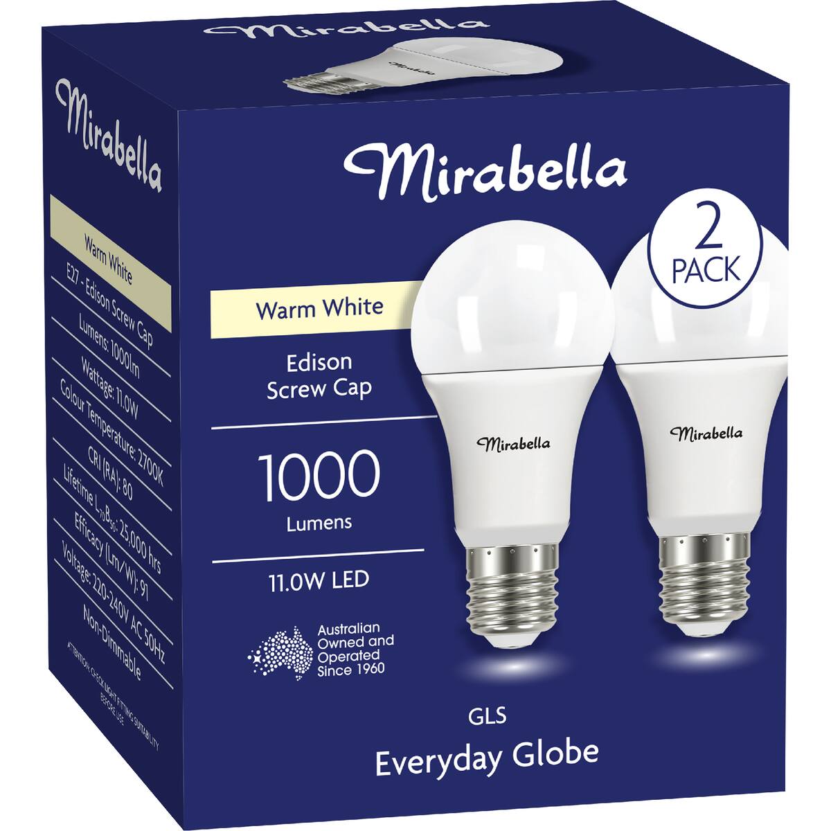 Mirabella Led Gls Es 11w 1000lm Warm White 2 Pack
