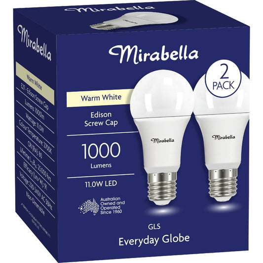 Mirabella Led Gls Es 11w 1000lm Warm White 2 Pack