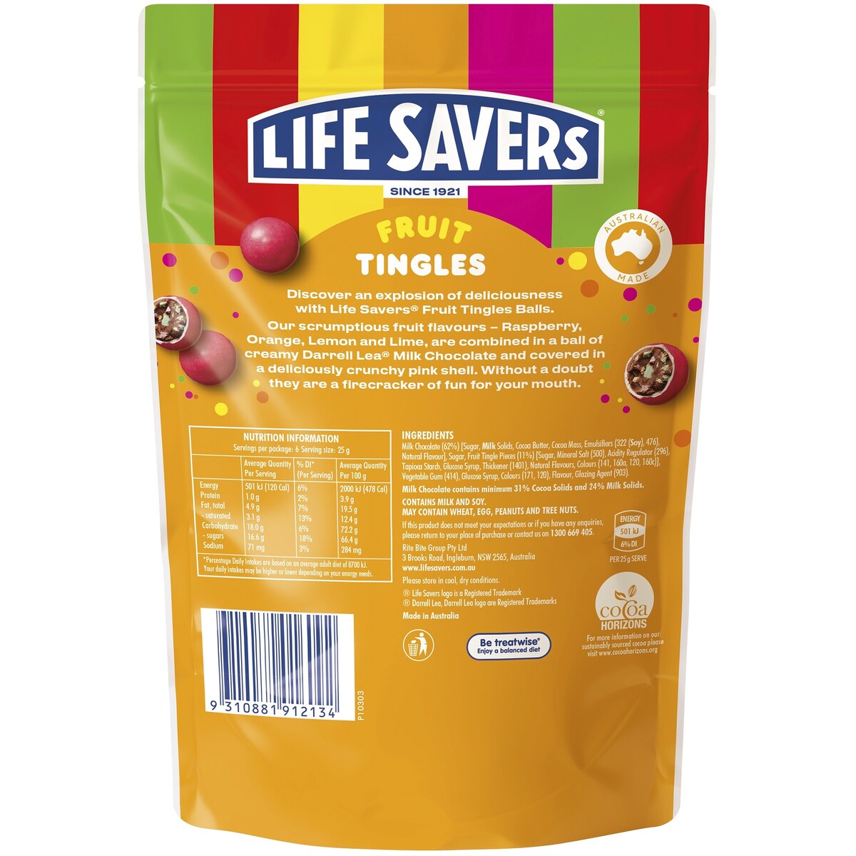 Darrell Lea Life Savers Fruit Tingles Balls 150g