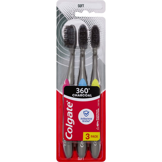 Colgate Toothbrush 360 Charcoal Spiral Soft 3 pack