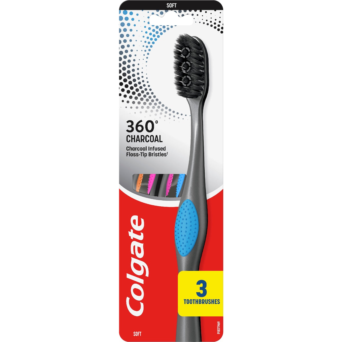 Colgate Toothbrush 360 Charcoal Floss Tip Bristles Soft 3 Pack