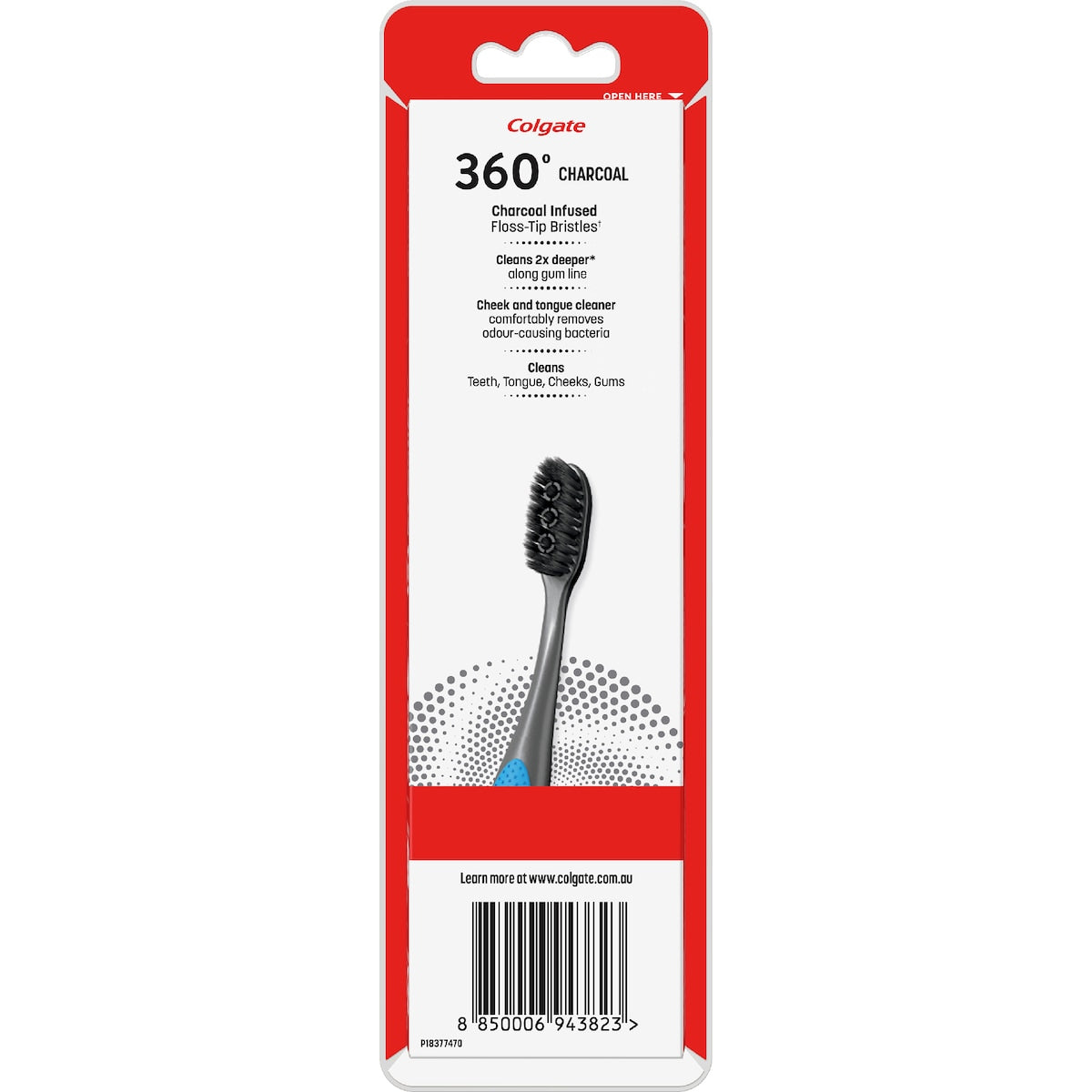 Colgate Toothbrush 360 Charcoal Floss Tip Bristles Soft 3 Pack
