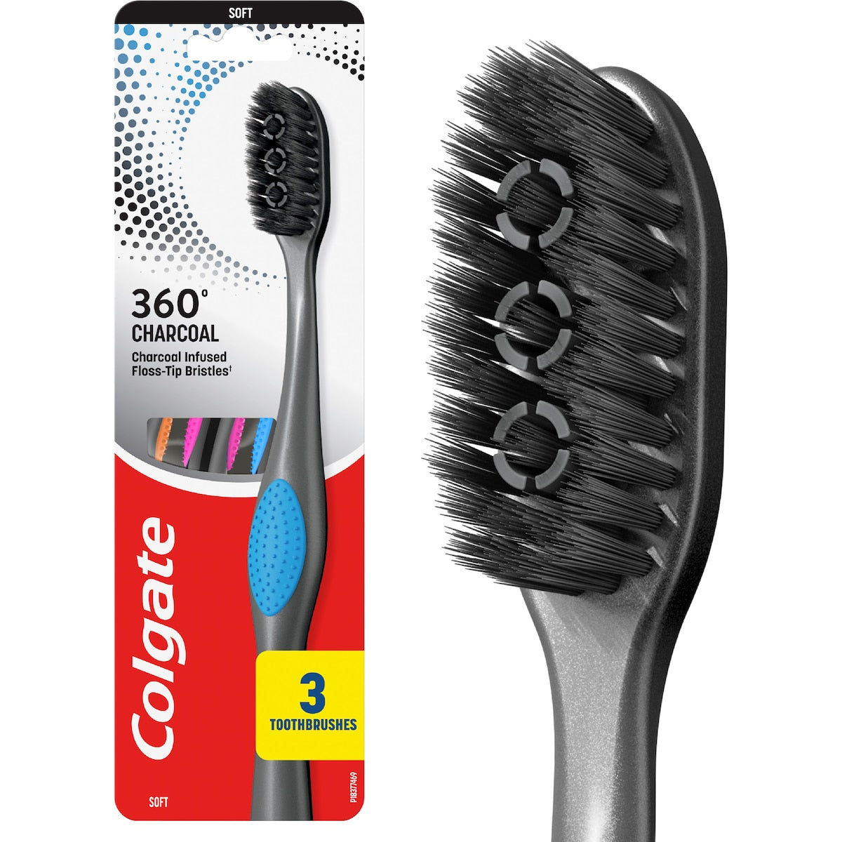 Colgate Toothbrush 360 Charcoal Floss Tip Bristles Soft 3 Pack