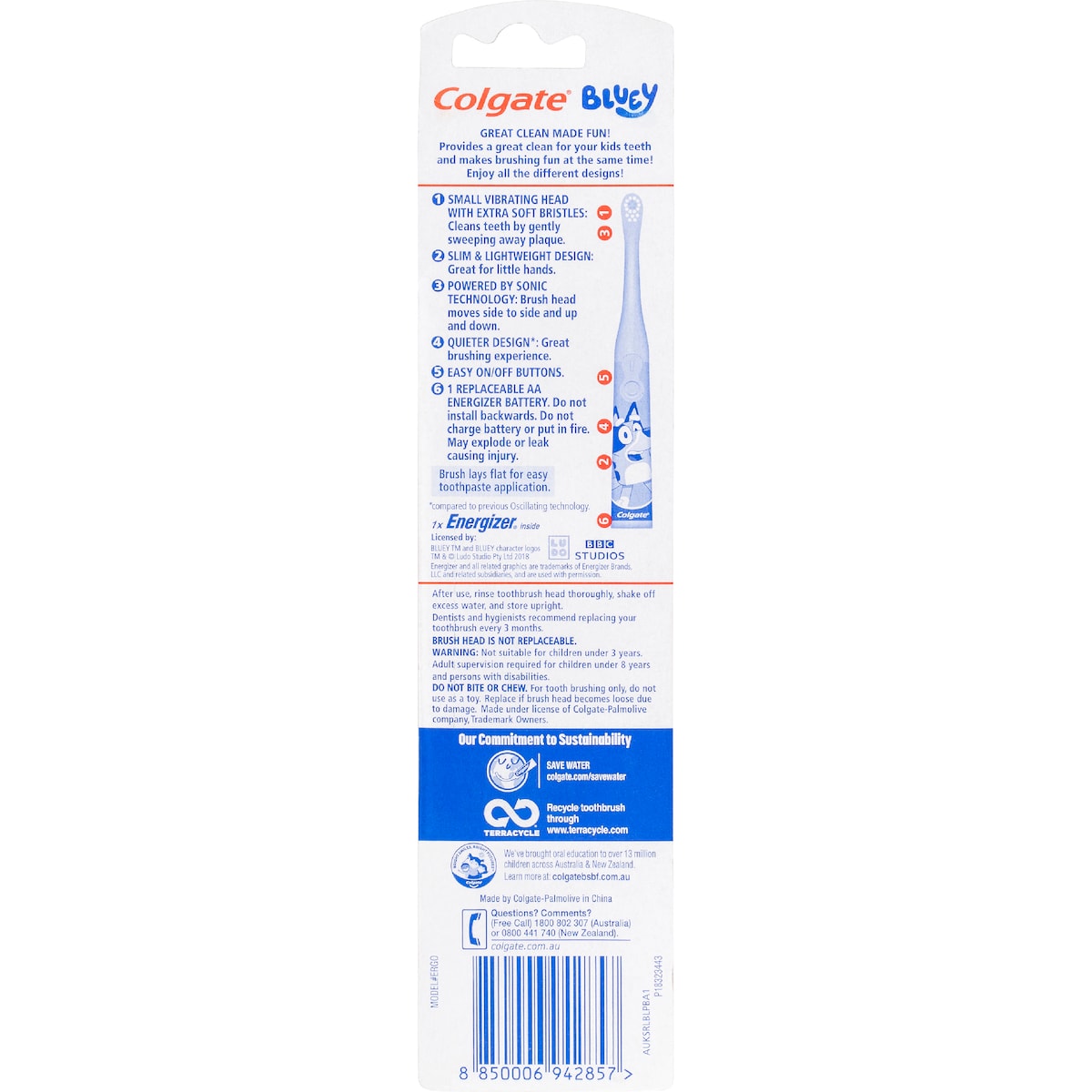 Colgate Kids Toothbrush Battery Sonic Bluey Extra Soft For 3+ Years Each