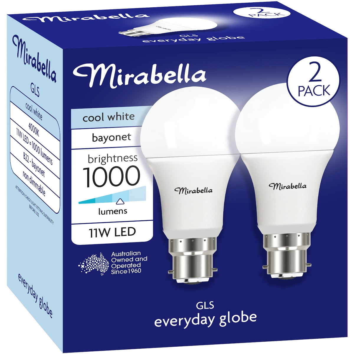 Mirabella LED GLS BC 11W 1000lm Cool White 2 pack