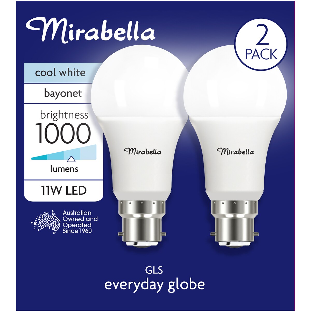Mirabella LED GLS BC 11W 1000lm Cool White 2 pack