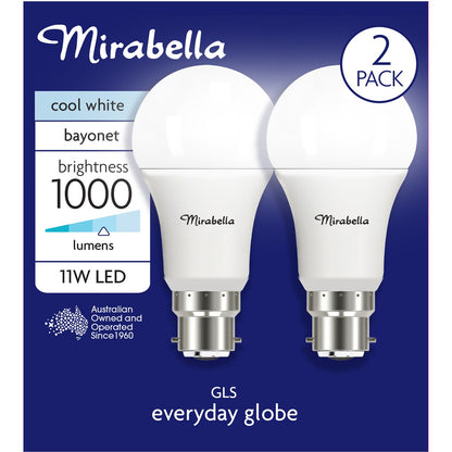 Mirabella LED GLS BC 11W 1000lm Cool White 2 pack