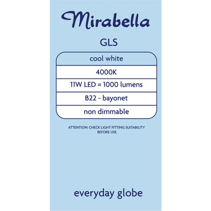 Mirabella LED GLS BC 11W 1000lm Cool White 2 pack