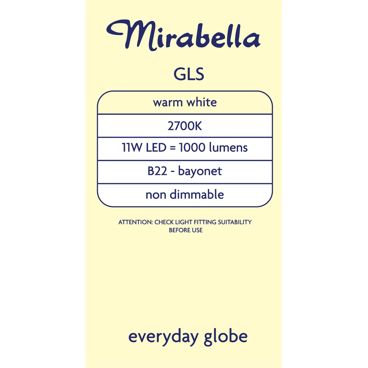 Mirabella LED GLS BC 11W 1000lm Warm White 2 pack