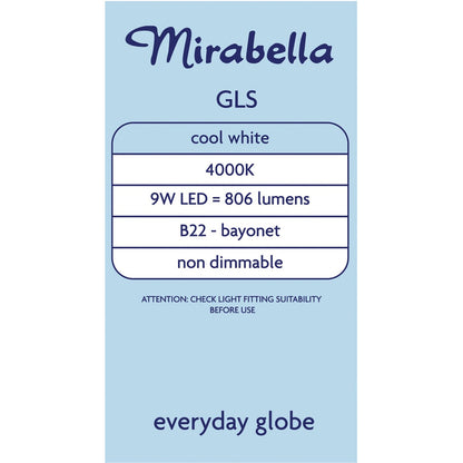 Mirabella LED GLS Bayonet Cap 9W 806lm Cool White 2 pack